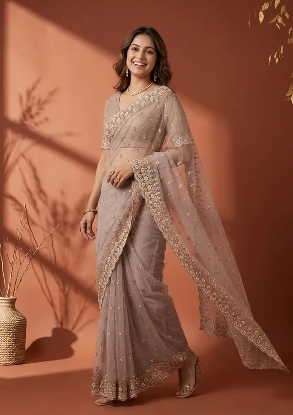 Mauve_Net_Sequins_Saree_With_Matching_Blouse_Piece
