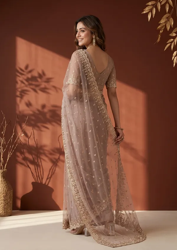 Mauve_Net_Sequins_Saree_With_Matching_Blouse_Piece