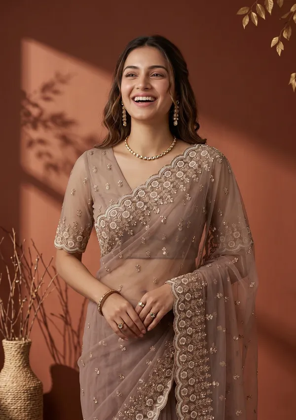 Mauve_Net_Sequins_Saree_With_Matching_Blouse_Piece