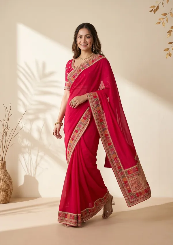 Rani_Pink_Soft_Raw_Silk_Kashmiri_Saree_With_Matching_Blouse_Piece