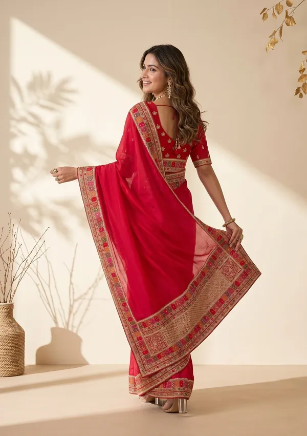Rani_Pink_Soft_Raw_Silk_Kashmiri_Saree_With_Matching_Blouse_Piece