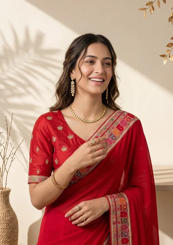 Rani_Pink_Soft_Raw_Silk_Kashmiri_Saree_With_Matching_Blouse_Piece