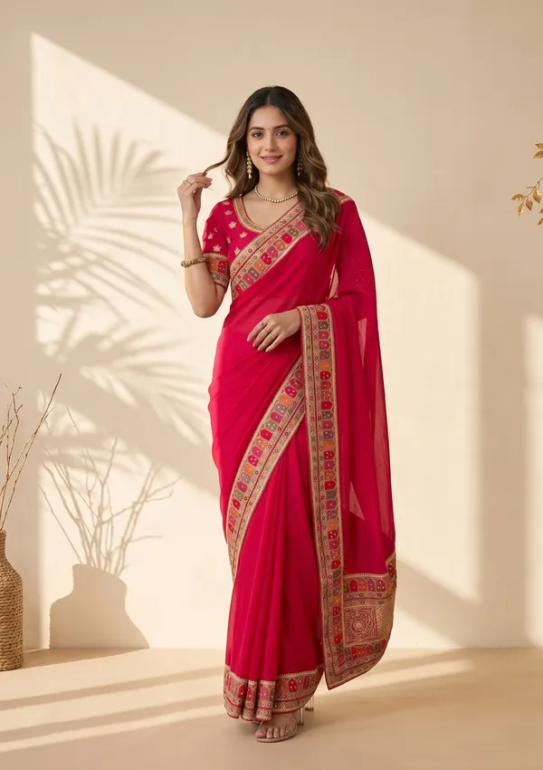 Rani_Pink_Soft_Raw_Silk_Kashmiri_Saree_With_Matching_Blouse_Piece