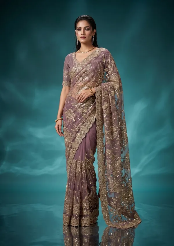 Mauve_Net_Sequins_Saree_With_Matching_Blouse_Piece