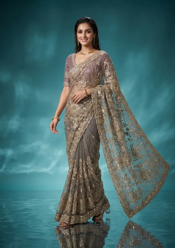 Mauve_Net_Sequins_Saree_With_Matching_Blouse_Piece