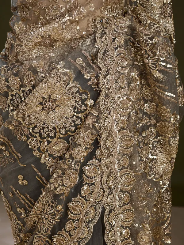 Sea_Green_Net_Sequins_Saree_With_Matching_Blouse_Piece
