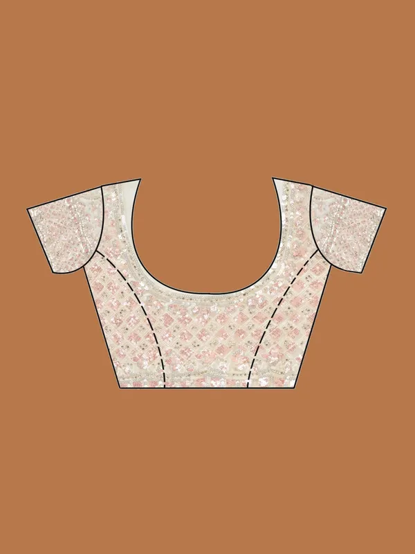 Cream_Net_Sequins_Saree_With_Matching_Blouse_Piece