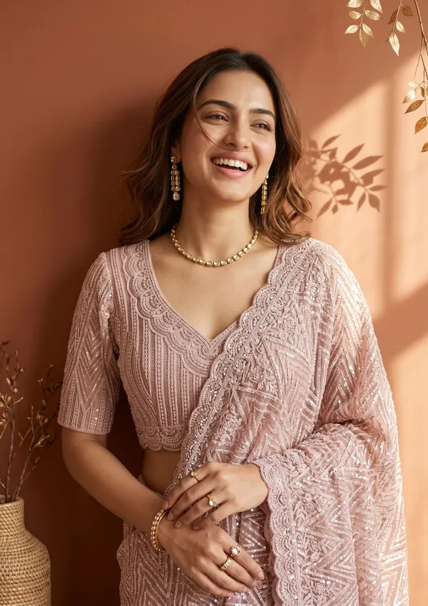 Baby_Pink_Net_Threadwork_Saree_With_Matching_Blouse_Piece