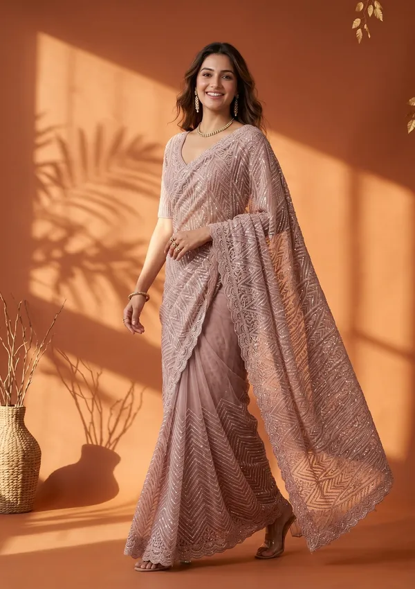 Baby_Pink_Net_Threadwork_Saree_With_Matching_Blouse_Piece