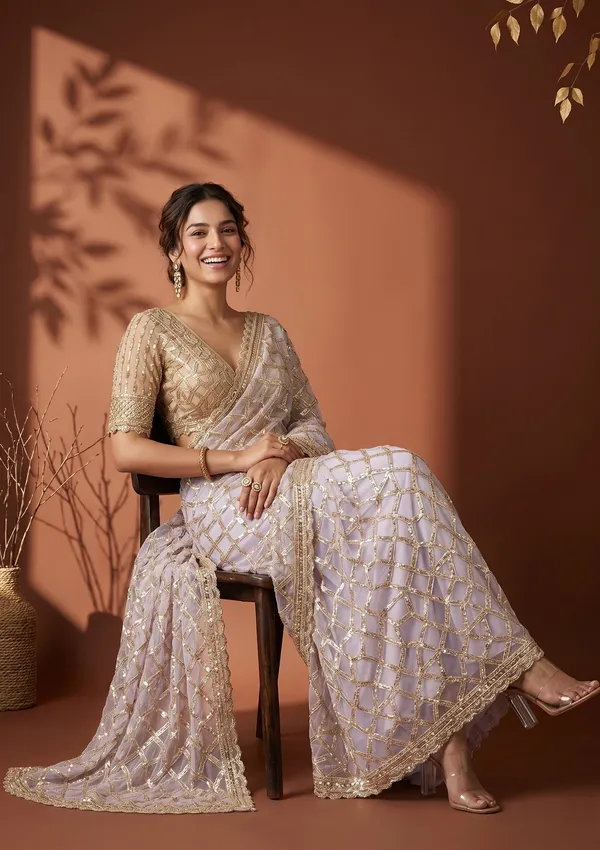 Lavender_Net_Sequins_Saree_With_Matching_Blouse_Piece
