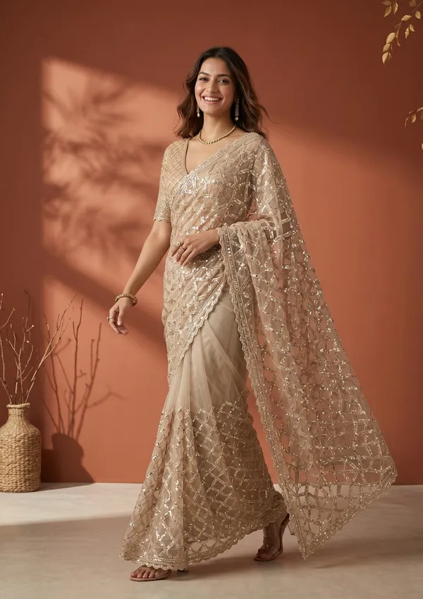 Off_White_Net_Sequins_Saree_With_Matching_Blouse_Piece