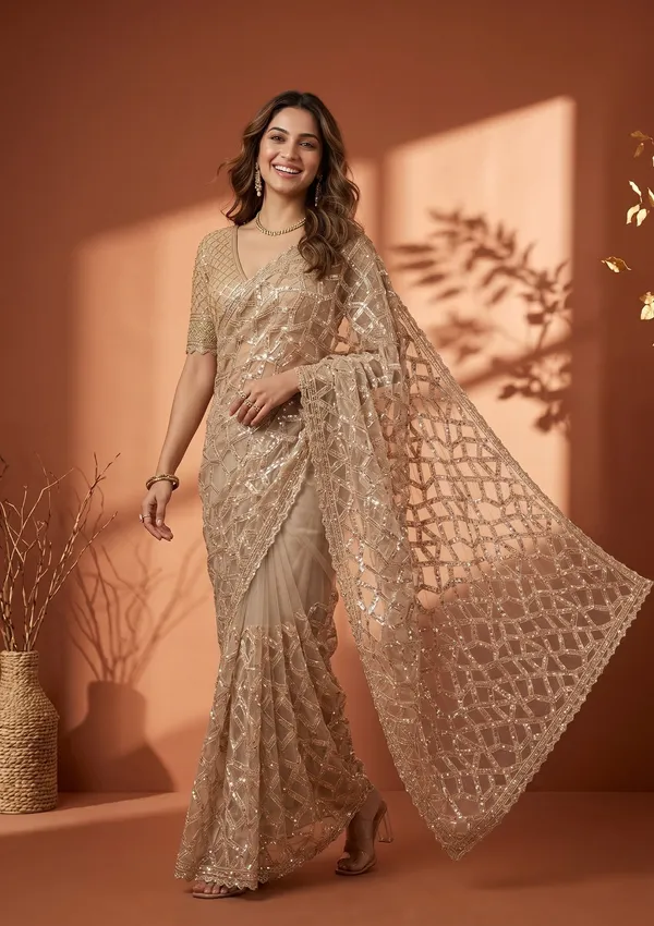 Off_White_Net_Sequins_Saree_With_Matching_Blouse_Piece