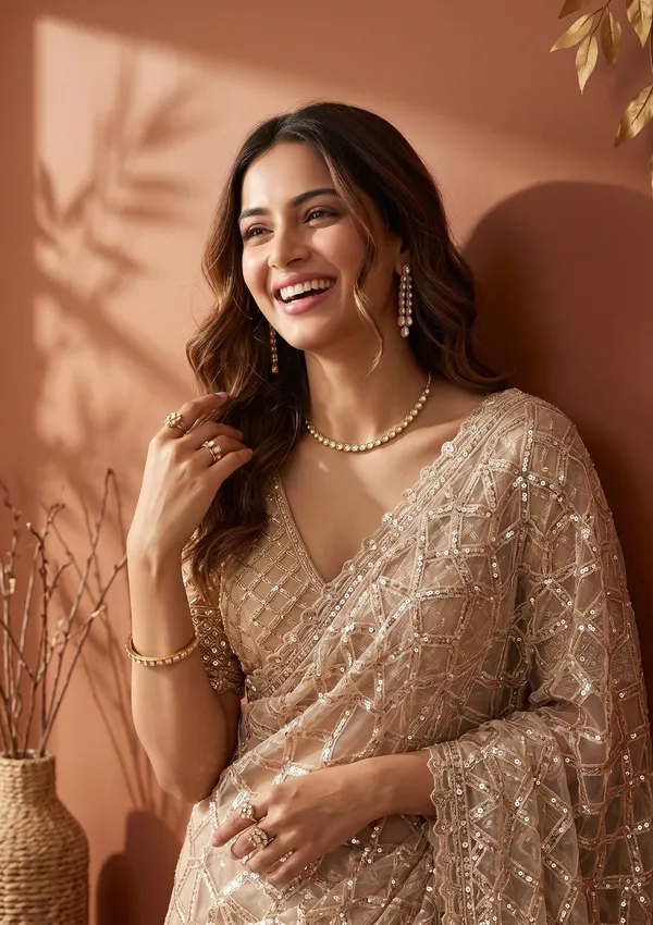 Off_White_Net_Sequins_Saree_With_Matching_Blouse_Piece