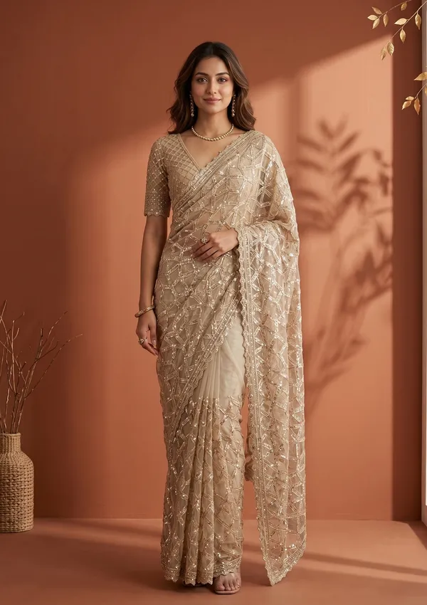 Off_White_Net_Sequins_Saree_With_Matching_Blouse_Piece