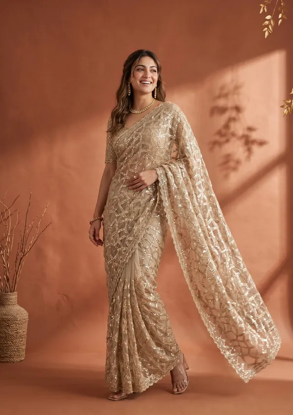 Off_White_Net_Sequins_Saree_With_Matching_Blouse_Piece