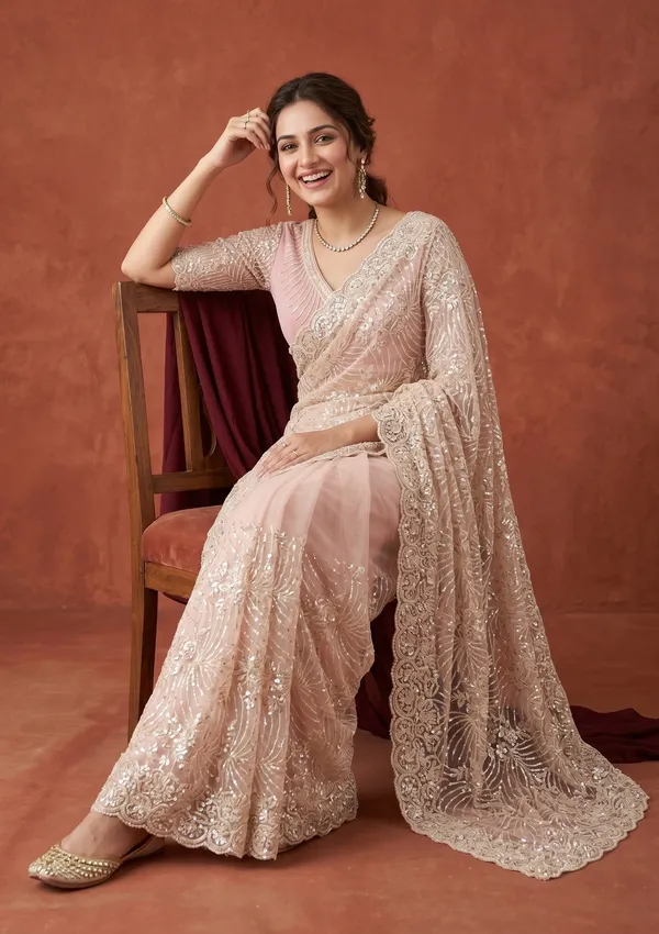 Baby_Pink_Net_Sequins_Saree_With_Matching_Blouse_Piece