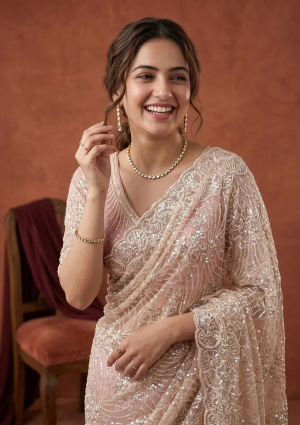 Baby_Pink_Net_Sequins_Saree_With_Matching_Blouse_Piece