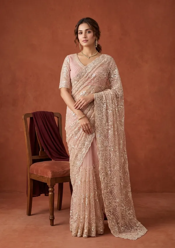 Baby_Pink_Net_Sequins_Saree_With_Matching_Blouse_Piece