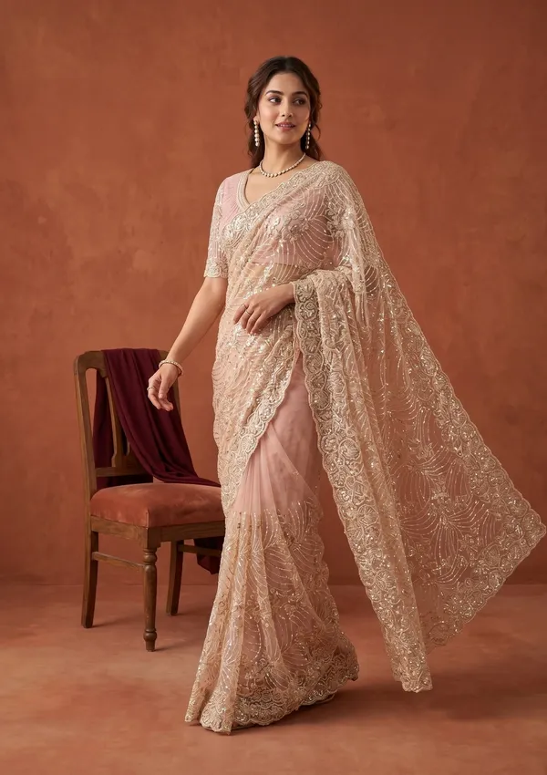 Baby_Pink_Net_Sequins_Saree_With_Matching_Blouse_Piece