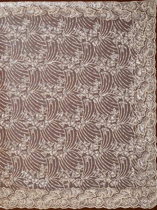 Cream_Net_Sequins_Saree_With_Matching_Blouse_Piece