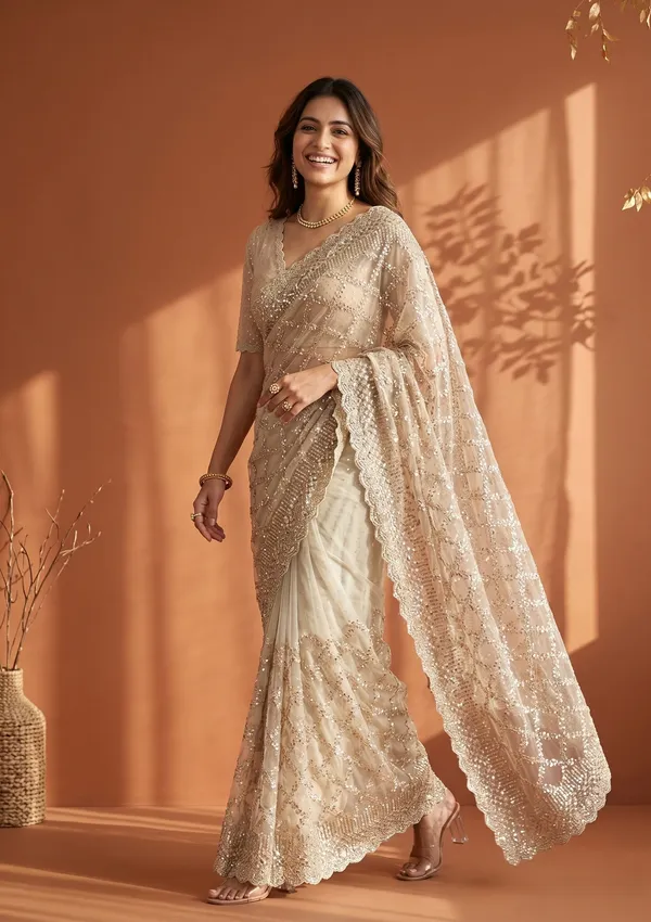 Off_White_Net_Sequins_Saree_With_Matching_Blouse_Piece