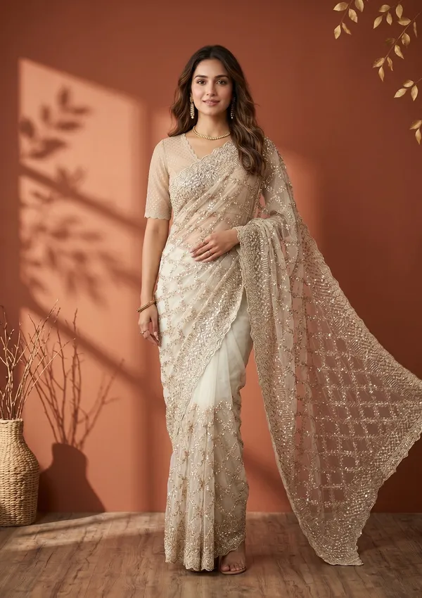 Off_White_Net_Sequins_Saree_With_Matching_Blouse_Piece