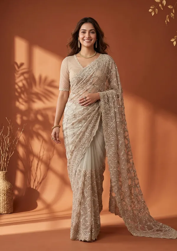 Off_White_Net_Sequins_Saree_With_Matching_Blouse_Piece