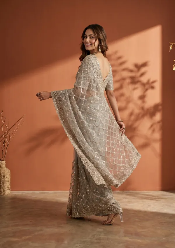 Grey_Net_Sequins_Saree_With_Matching_Blouse_Piece