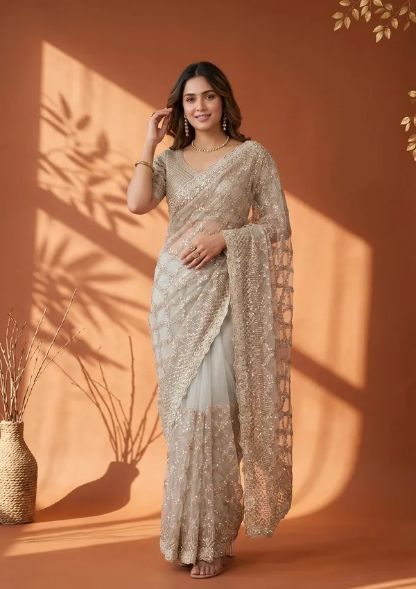 Grey_Net_Sequins_Saree_With_Matching_Blouse_Piece