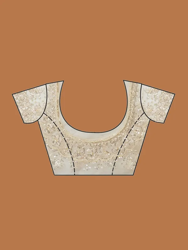Cream_Net_Threadwork_Saree_With_Matching_Blouse_Piece