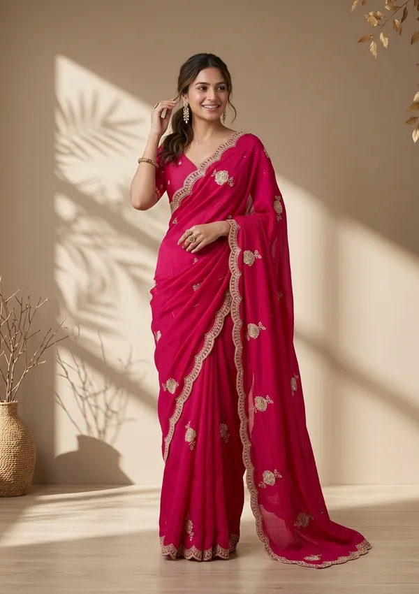 Rani_Pink_Soft_Raw_Silk_Gold_Zariwork_Saree_With_Matching_Blouse_Piece