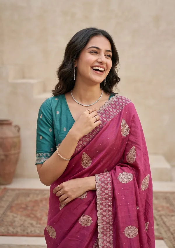 Onion_Pink_Soft_Raw_Silk_Floral_Gold_Zariwork_Saree_With_Matching_Blouse_Piece