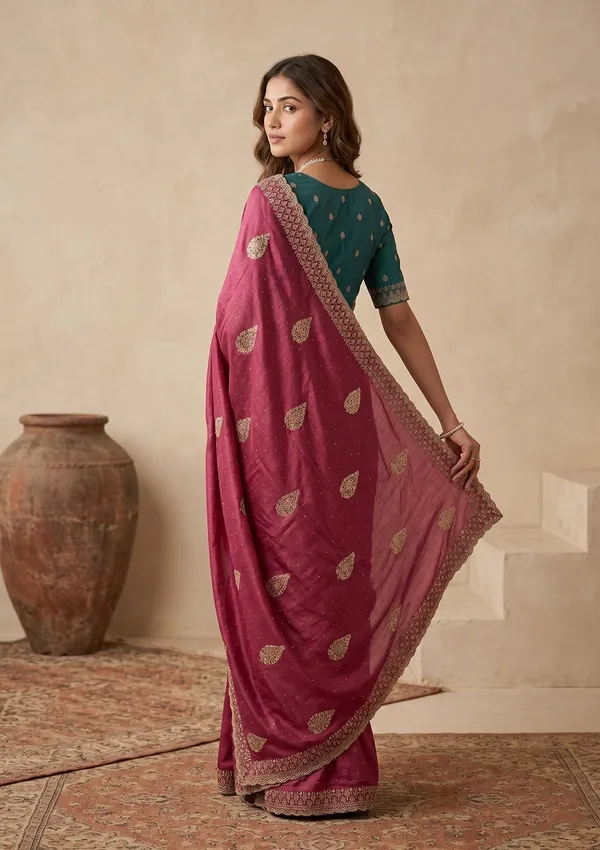 Onion_Pink_Soft_Raw_Silk_Floral_Gold_Zariwork_Saree_With_Matching_Blouse_Piece