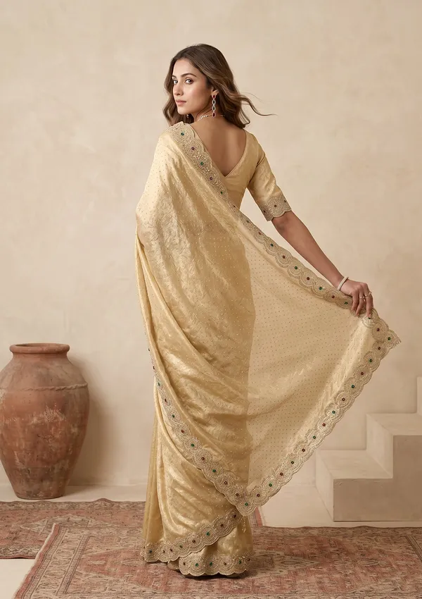 Gold_Organza_Silver_Stonework_Saree_With_Matching_Blouse_Piece