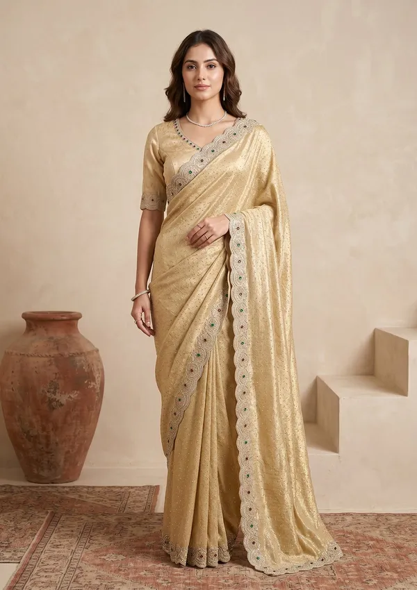 Gold_Organza_Silver_Stonework_Saree_With_Matching_Blouse_Piece