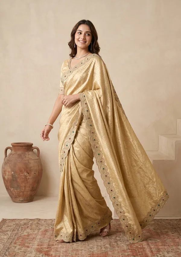 Gold_Organza_Silver_Stonework_Saree_With_Matching_Blouse_Piece
