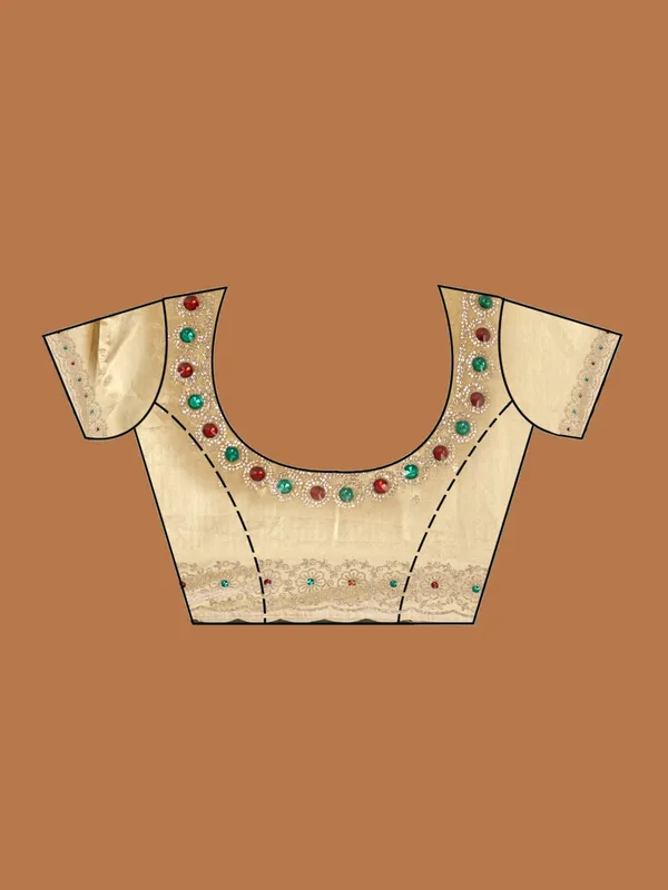 Gold_Organza_Silver_Stonework_Saree_With_Matching_Blouse_Piece