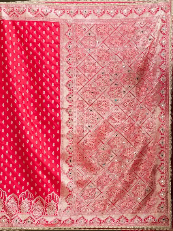 Red_Silk_Buti_Gold_Stonework_Saree_With_Matching_Blouse_Piece