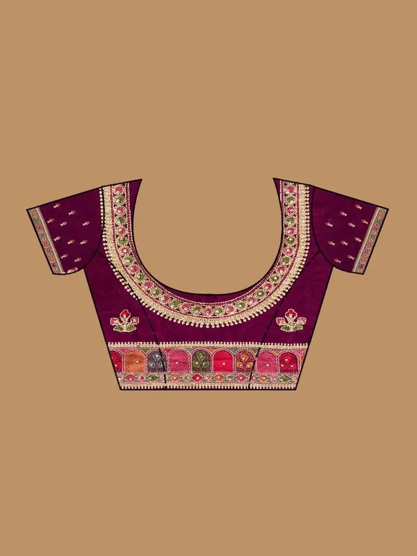 Wine_Soft_Raw_Silk_Kashmiri_Saree_With_Matching_Blouse_Piece