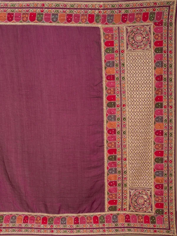 Wine_Soft_Raw_Silk_Kashmiri_Saree_With_Matching_Blouse_Piece