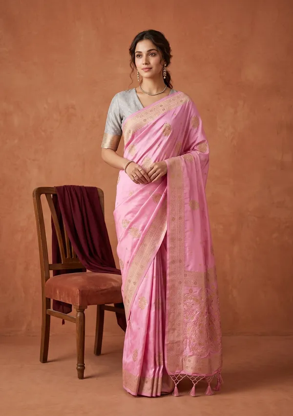 Baby_Pink_Silk_Buti_Saree_With_Matching_Blouse_Piece