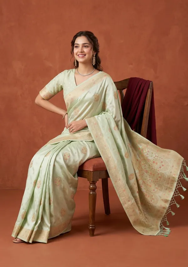 Sea_Green_Silk_Buti_Saree_With_Matching_Blouse_Piece
