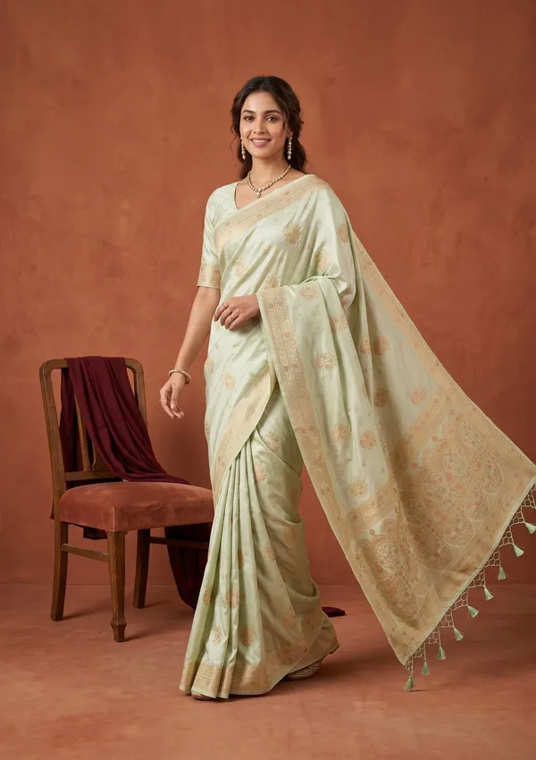 Sea_Green_Silk_Buti_Saree_With_Matching_Blouse_Piece