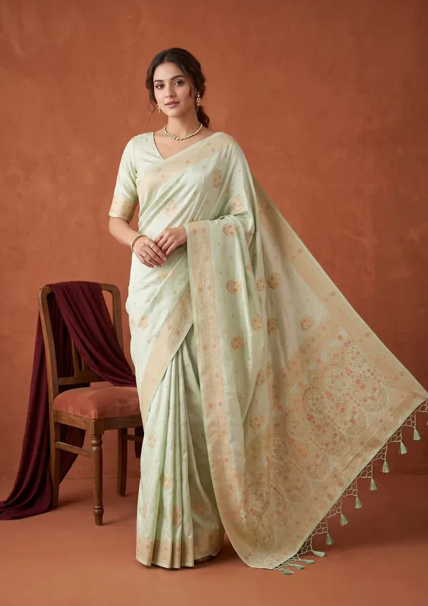 Sea_Green_Silk_Buti_Saree_With_Matching_Blouse_Piece
