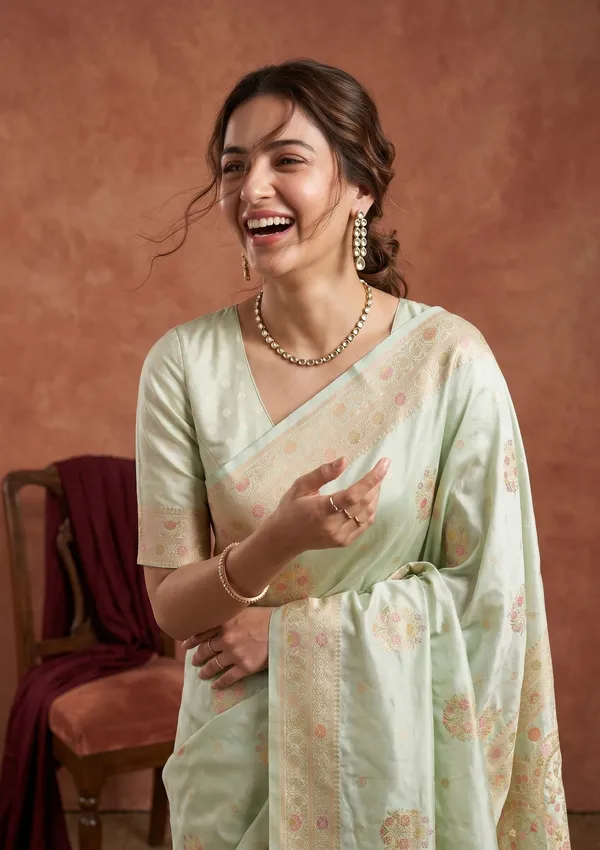 Sea_Green_Silk_Buti_Saree_With_Matching_Blouse_Piece