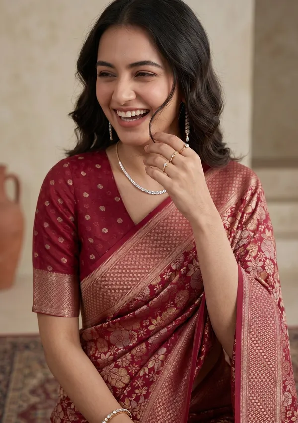 Maroon_Silk_Jaal_Saree_With_Matching_Blouse_Piece