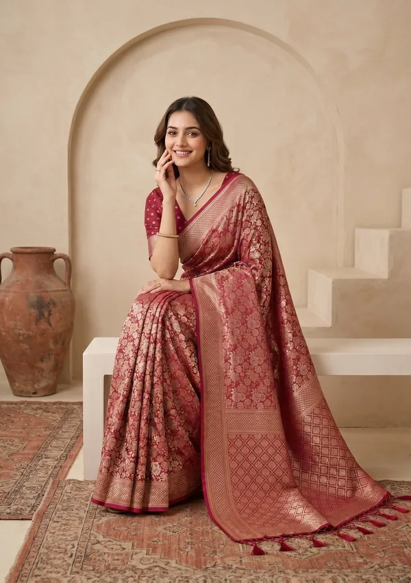 Maroon_Silk_Jaal_Saree_With_Matching_Blouse_Piece