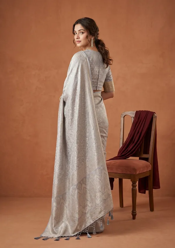 Light_Grey_Silk_Jaal_Saree_With_Matching_Blouse_Piece