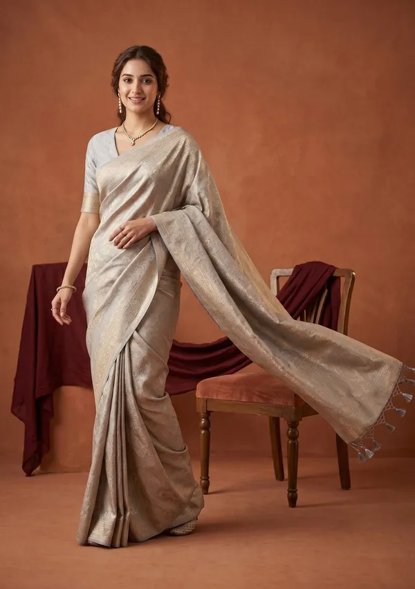 Light_Grey_Silk_Jaal_Saree_With_Matching_Blouse_Piece