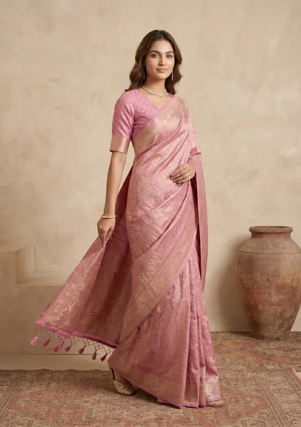 Onion_Pink_Silk_Jaal_Saree_With_Matching_Blouse_Piece
